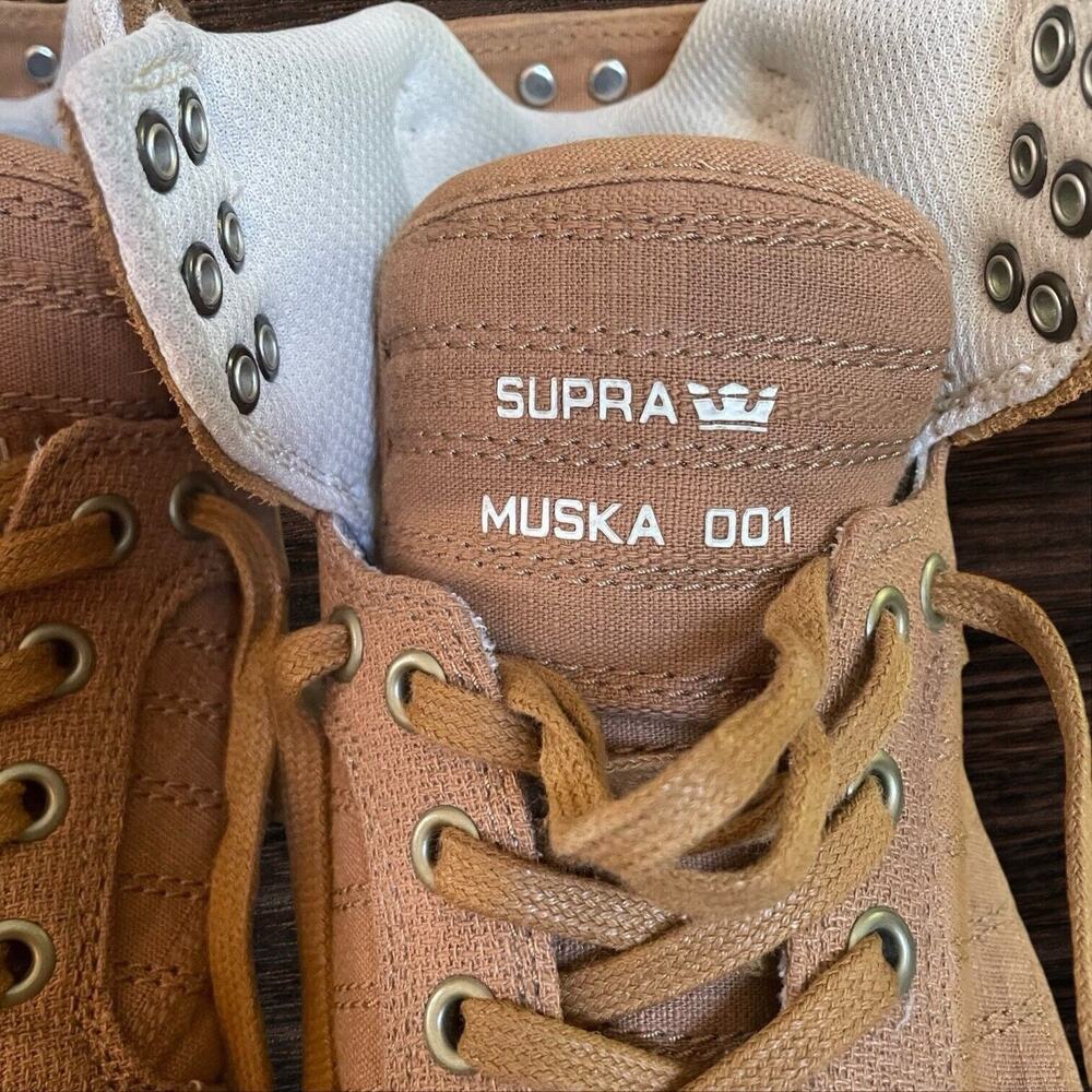 Supra Muska High Top Sneakers 001 Skytop Size 6.5 Mens Khaki Tan Canvas EUC - Picture 5 of 8